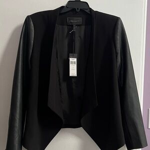 BCBGMaxAzria Black Ponte Blazer with Faux Leather Sleeves